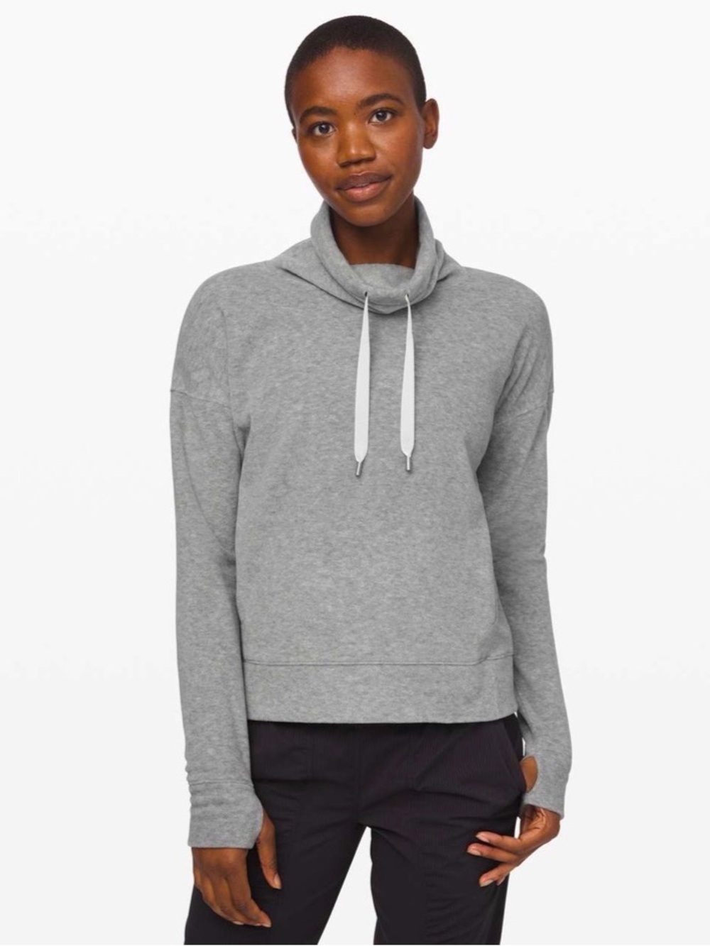 Lululemon Go Forward Pullover Heathered Core Light Grey Funnel Neck Sweater Gym